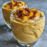A cold, sweet mango lassi smoothie swirled with fragrant, warm cardamom spice.