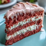 Decadent Rosé Velvet Cake, perfect for celebrations, adorned with shimmering gold.