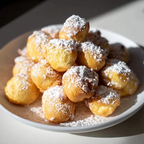 Warm, soft-centered zeppole with a light, airy texture, perfect for sharing at a gathering.