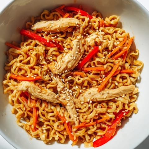 The golden stir-fry features julienned carrots, crisp broccoli florets, and savory sesame aromatics ready to eat.