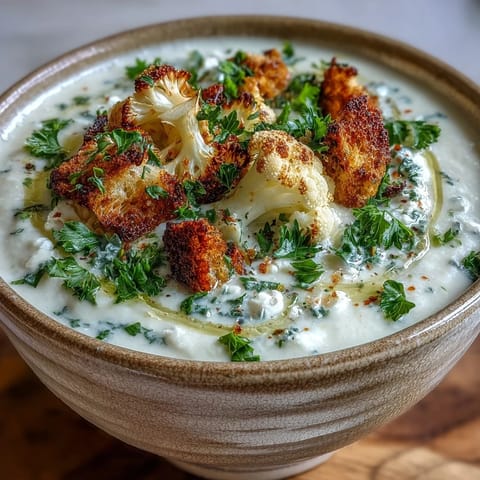 Creamy Cauliflower and Broccoli Soup steaming in a rustic bowl, topped with golden croutons and fresh parsley.