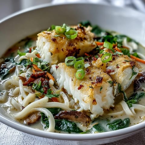 Poached Cod Coconut Broth Udon
