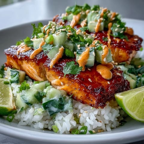 Flaky baked salmon pieces rest on fluffy rice, topped with a vibrant cucumber-edamame salsa.