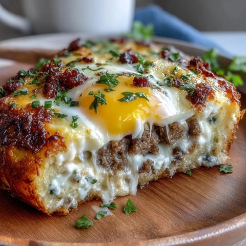 Hearty overnight breakfast casserole with sausage, potatoes, and melted cheese ready for a hungry crowd.