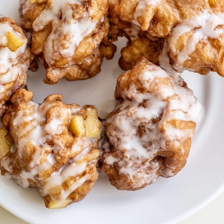 Indulge in these homemade apple fritters, featuring tender apples and a sweet, golden fried exterior.