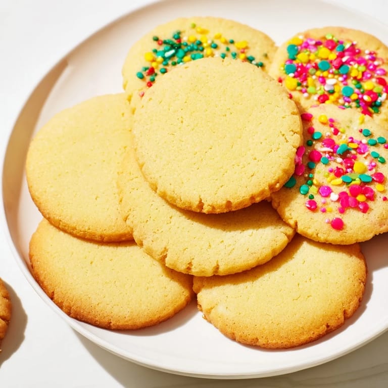A close-up of freshly baked Butter Cookies dusted with sugar, perfect for a sweet treat.
