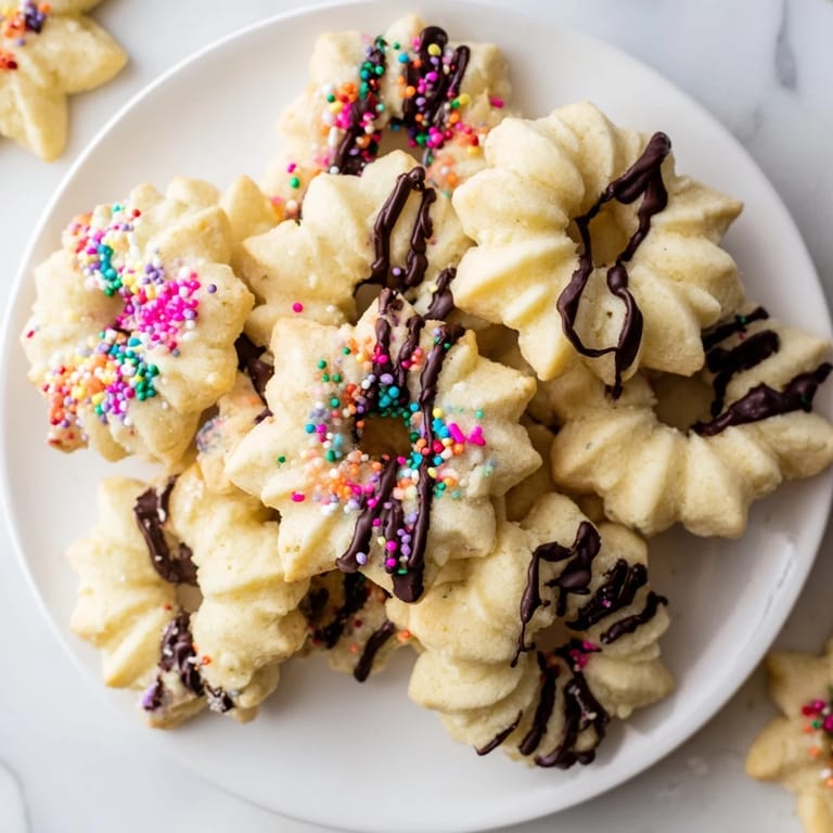Buttery and delicate Spritz Cookies, ready to eat, are perfect for sharing at a festive gathering.