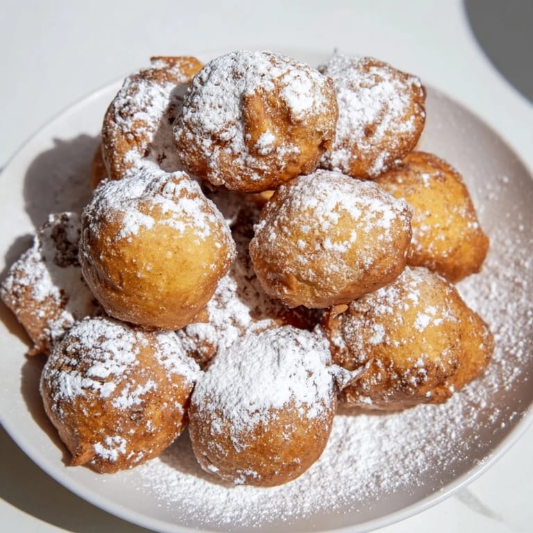 Freshly fried zeppole, piled high and ready to enjoy, offering a sweet bite of Italian-American tradition.