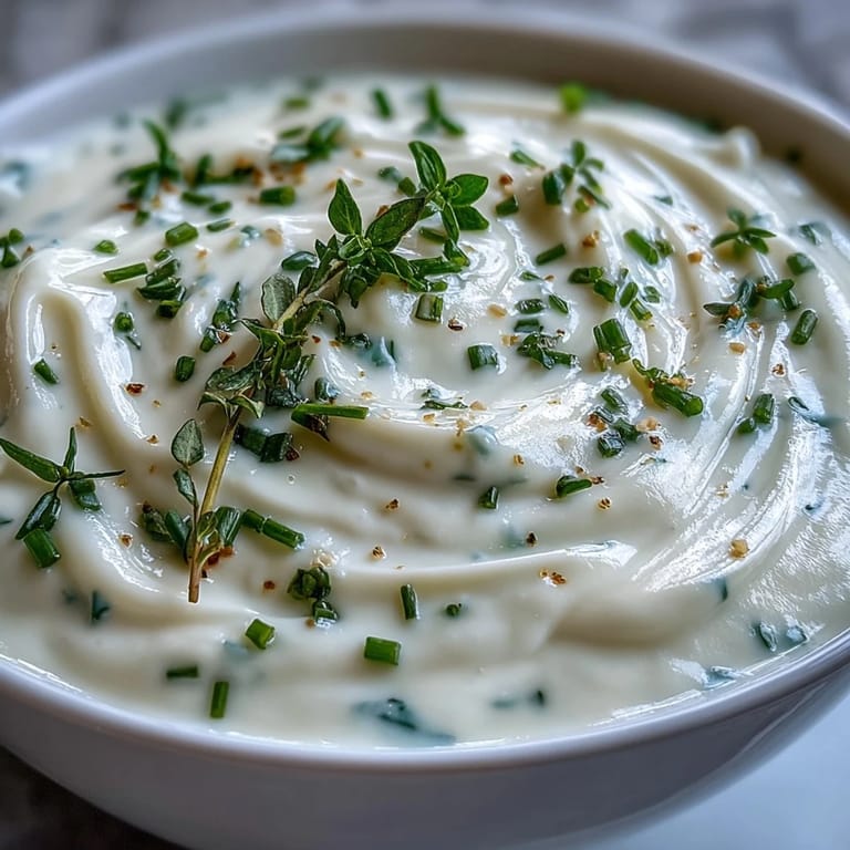 A bowl of celery root bisque with golden hue, served with crusty bread on the side.