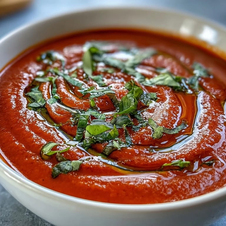 This rich Tomato and Basil Soup pairs perfectly with grilled cheese, crusty bread, and an extra drizzle of olive oil.