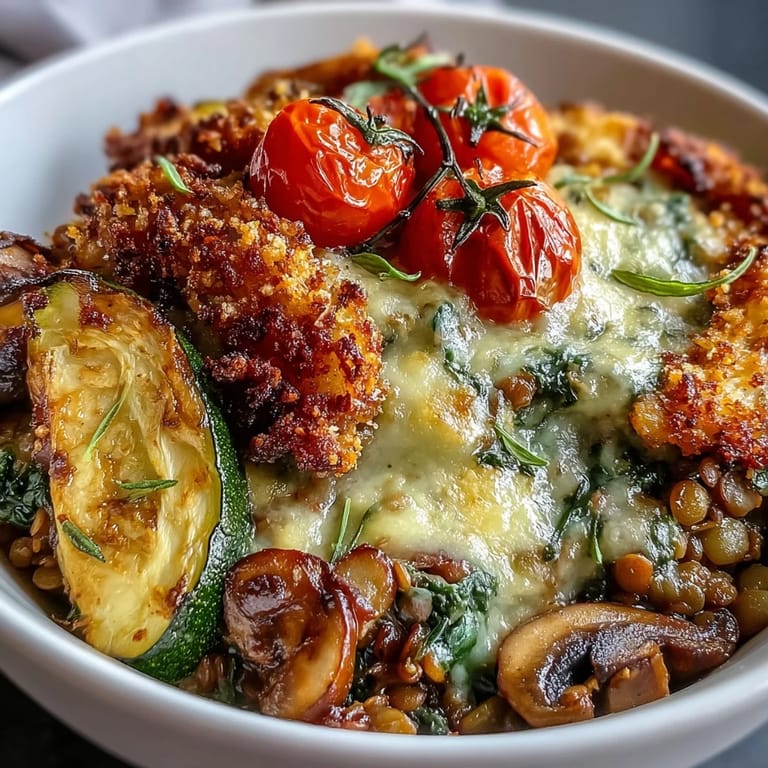This hearty Green Lentil and Vegetable Casserole showcases tender lentils and colorful vegetables baked to golden perfection.