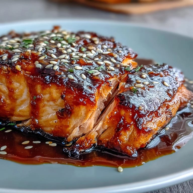 Glazed salmon fillet served over jasmine rice with edamame, cucumber, and creamy avocado slices.