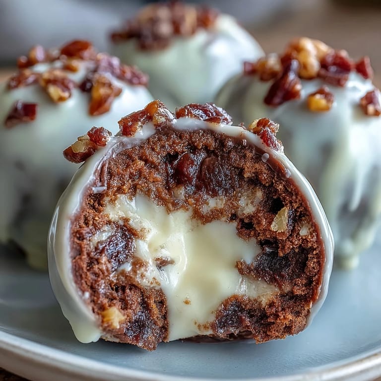 Creamy carrot cake centers enrobed in tangy cream cheese coating, garnished with festive orange sprinkles for Easter celebrations.