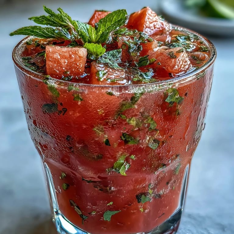 Cold, hydrating watermelon lemonade blended with zesty lemon and cool mint, perfect for summer picnics or backyard barbecues.  