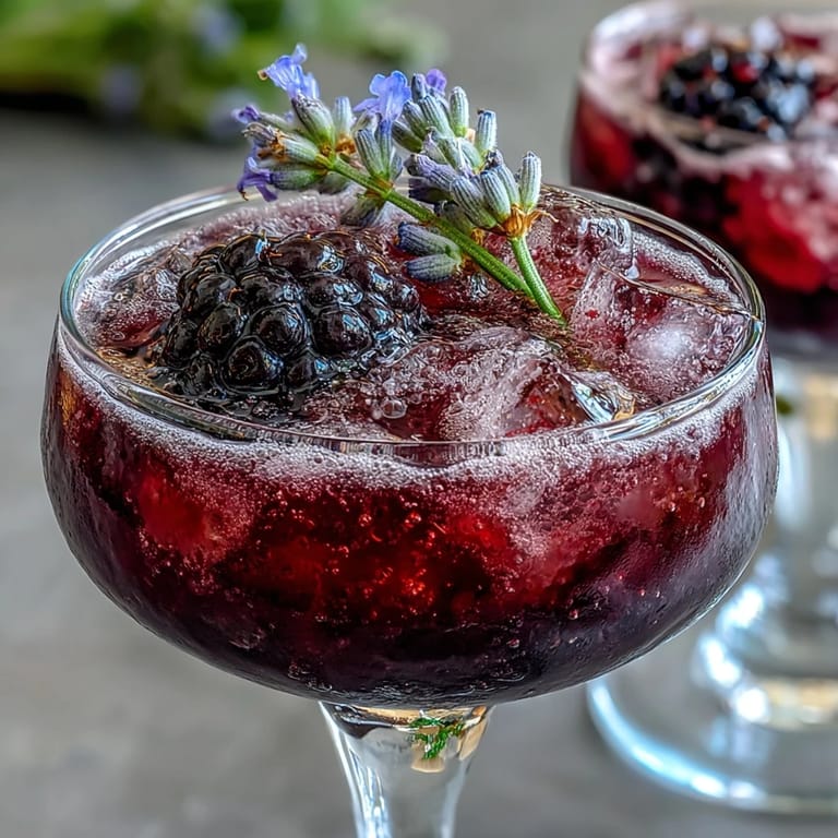 Aromatic Blackberry Lavender Lemonade Fizz poured into a tall glass, sparkling.