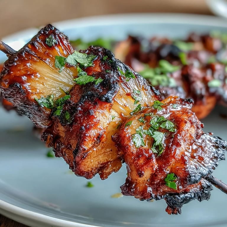 Vibrant chicken al pastor skewers, grilled to perfection with sweet pineapple chunks.