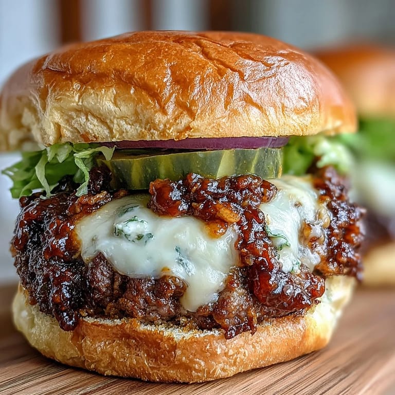Golden brioche buns holding cheesy, smashed burger sliders, a perfect summer treat.