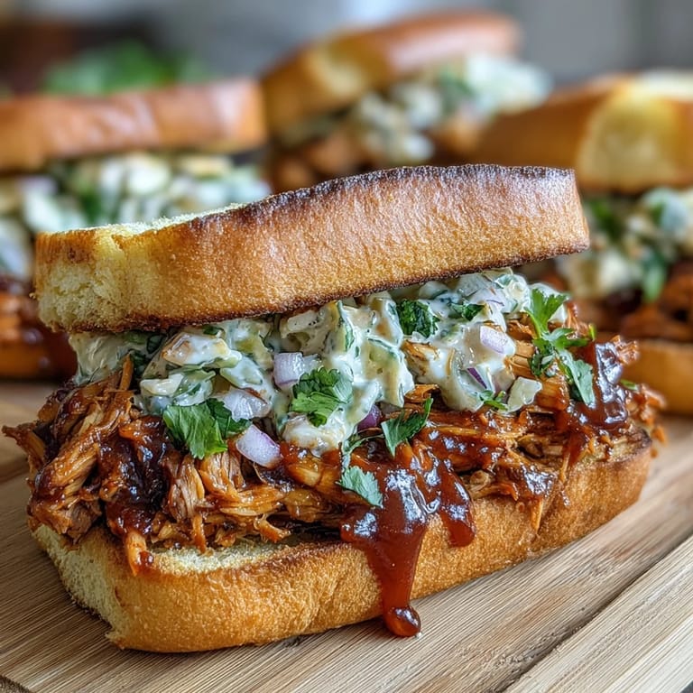 Hearty, plant-based BBQ pulled jackfruit sandwiches on toasted buns.