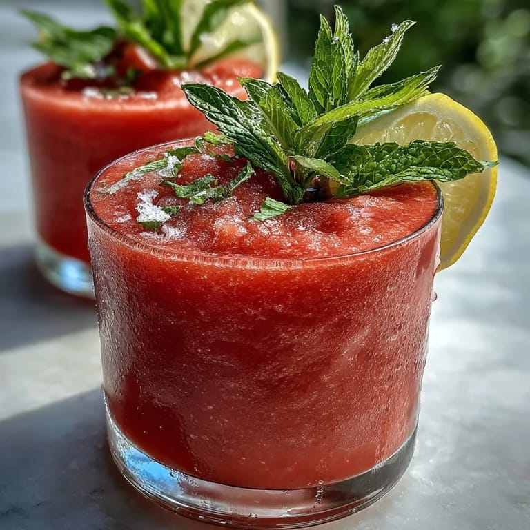 Refreshing no-sugar-added watermelon lemonade slushie, perfect for a hot day.