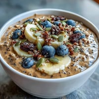 Creamy high fiber smoothie bowl with banana and psyllium, topped generously.