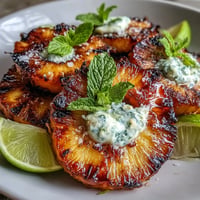 Caramelized grilled pineapple with spicy yuzu kosho butter, a sweet and tangy tropical delight.